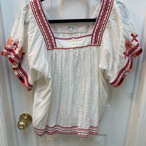Madewell White Embroidered Sandblossom Floral Short-sleeve Top size S - Picture 2 of 10